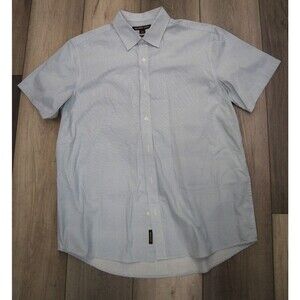 Michael Kors Mens Large Slim Fit Button Down Shirt White/ Blue